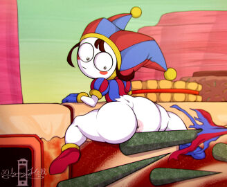 1girls algozhell anus anus_focus anus_only ass big_ass big_butt blush blush_stickers bottomless brown_hair closed_mouth constricted_pupils exposed_ass fat_ass fat_butt female female_only full_body glitch_productions gloves hat hi_res high_resolution huge_ass huge_butt jester jester_hat large_ass looking_back outside pomni_(the_amazing_digital_circus) ripped_clothing ripped_pants shocked shocked_expression shoes sky solo solo_female spikes spread_legs the_amazing_digital_circus thick_ass thick_butt torn_clothes vehicle white_skin