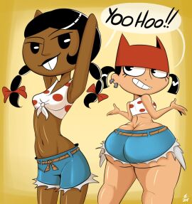 2girls african_female ass big_ass big_butt black_hair breasts brit_crust chocolate_and_vanilla clothed clothing dark-skinned_female dark_skin farmgirl female female_focus female_only huge_ass huge_butt light-skinned_female light_skin multiple_females multiple_girls my_life_as_a_teenage_robot nickelodeon small_breasts spakka5 thick_thighs tiff_crust wide_hips