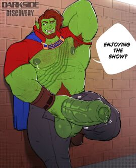 2024 abs arm_hair armpit_hair biceps big_penis bodily_fluids body_hair boz_(theorcbard) chest_hair clothing darksideofdiscovery english_text facial_hair footwear foreskin genital_fluids genitals green_body green_nipples green_penis green_skin hair happy_trail hi_res huge_cock lactating leaking_precum legwear male male_lactation male_only markings muscular muscular_arms muscular_legs muscular_male nipples orc orc_male penis precum pubes red_hair speech_bubble text triceps tusks uncircumcised vein veiny_penis