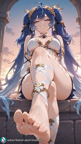 1girls ai_generated barefoot blue_eyes blue_hair breasts crossed_legs dreamyan_ai feet foot_fetish foot_focus hi_res high_quality high_resolution highres iuno_(wuthering_waves) long_hair looking_at_viewer looking_down medium_breasts seductive seductive_look seductive_pose sitting smile smiling smug thick_ass thick_thighs thighs toes twintails uncensored very_long_hair white_skin wuthering_waves