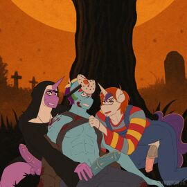 abs animal_genitalia animal_penis anthro balls blue_penis chucky_(chucky_series) chucky_(series) clothing costume dusk_shine_(mlp) elusive_(mlp) equid equine equine_genitalia equine_penis friendship_is_magic ftm_crossgender genitals group halloween halloween_costume hasbro hi_res hockey_mask holidays horn male male/male mammal mask medial_ring muscular muscular_male my_little_pony mythological_creature mythological_equine mythology nun nun_habit nun_outfit penis pink_penis purple_balls purple_penis rainbow_blitz_(mlp) rainbow_dash_(mlp) rarity_(mlp) religious_clothing rule_63 shallowwin sports_mask sportswear trio twilight_sparkle_(mlp) unicorn