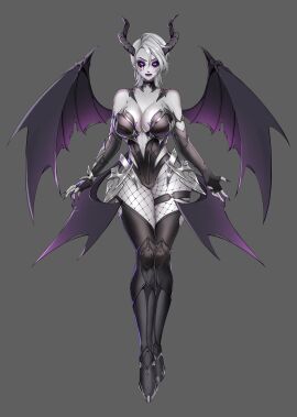 1girls artist_request black_eyeliner black_sclera breasts chin_piercing cleavage deathblooms demon demon_girl demon_horns demon_wings female fishnets goth large_breasts lavender_hair lavender_skin nose_piercing purple_eyes purple_lipstick short_hair succubus virtual_youtuber vtuber vtuber_persona