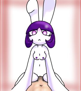 1boy 1girls 2d breasts bunny_ears bunny_girl cute expressionless expressionless_sex female female_penetrated first_person_view furry furry_ears furry_female looking_at_viewer male male_penetrating male_penetrating_female male_pov no_bra no_panties penetration penis pov purple_eyes purple_hair purple_nipples sex sitting_on_penis small_breasts straight