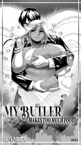 1boy 1girls belly_grab big_breasts breast_grab breasts dark-skinned_female dark_skin eyelashes fat female grabbing_from_behind happy hug huge_breasts large_breasts lazorchef looking_back male navel overweight plump short_hair smile standing straight thick_thighs