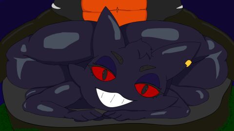 animated ass big_ass big_breasts big_butt breasts female from_behind_position front_view gengar houndoom jiggling_ass male muscular muscular_male pokemon pokemon_(species) pokémon_(species)