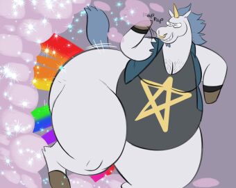 1boy 2d 2d_artwork anthro ass big_ass big_belly big_butt blue_hair chubby chubby_belly chubby_male clothed clothing cocky_smile equine fart fart_cloud fart_fetish farting furry giant hairy_chest hooves huge_ass huge_butt jewelry large_male male male_fart male_only megacoolbear megacoolbear_(artist) mini_giant moobs mooves no_genitals no_sex onomatopoeia overweight overweight_male rainbow_fart rainbow_fart_cloud raised_leg regular_show shirt shirt_only solo solo_male tail thick_thighs thighs torn_clothing unicorn unicorn_(regular_show) unicorn_horn white_body white_fur