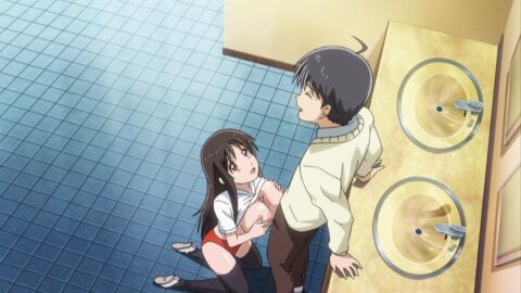 1boy 1girls animated bathroom black_hair black_stockings breasts breasts_out buruma closed_eyes erection female female_kneeling_before_male female_pleasuring_male gym_uniform inori_amano kneeling kneeling_female kneeling_paizuri large_breasts long_hair looking_pleasured male mou_hasama_zu_ni_ha_ira_renai mou_hasamazu_ni_wa_irarenai nipples no_bra open_mouth paizuri paizuri_lead_by_female penis penis_between_breasts red_buruma school_bathroom school_uniform schoolgirl screencap short_hair sink straight straight_sex teenage_female teenage_male teenage_sex teenager teenager_on_teenager tile_floor tiles uncensored white_shirt