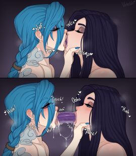 2020s 2024 2girls arcane arcane_caitlyn arcane_jinx blowjob blowjob_face blue_hair caitlyn_kiramman closed_eyes comic comic_panel dark_background deepthroat deepthroat_dildo deepthroat_no_hands dildo dildo_in_mouth dildo_kiss double_dildo double_dildo_deepthroat double_dildo_in_mouth eyelashes face_grab female grabbing_face jinx_(league_of_legends) kiss kissing league_of_legends lesbian_kiss light-skinned_female light_skin lips lipstick long_hair makeup open_eyes open_mouth riot_games saliva saliva_drip saliva_on_tongue saliva_string saliva_trail sex_toy simple_background steam steaming_body steamy tattoo tattoo_on_chest tattoos tongue tongue_out vo1ette yuri