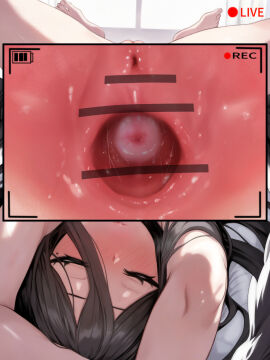 absurdres anus bar_censor barefoot black_hair black_shirt black_wings blue_archive blush breasts censored cervix clip_studio_paint_(medium) clitoral_hood clitoris close-up closed_eyes commentary_request curtains feathered_wings feet female gaping_pussy hasumi_(blue_archive) highres large_breasts lips livestream long_hair long_sleeves low_wings lying mole mole_under_eye momisan multiple_views neckerchief on_back on_bed parted_lips pocket pussy recording red_neckerchief sailor_collar shirt sleep_molestation sleeping spread_legs spread_pussy thighs toes transparent_censoring underwear urethra variant_set viewfinder white_sailor_collar window wings