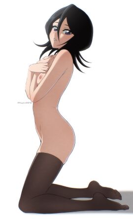 1girls artist_name ass black-haired_female black_hair black_thighhighs bleach breasts covering covering_breasts feet female female_only full_body hair kagironsfw kneeling kuchiki_rukia legwear light-skinned_female looking_at_viewer naked naked_female naked_footwear nude nude_female on_knees purple_eyes short_hair small_breasts solo solo_female thighhighs thighs topless uncensored white_background