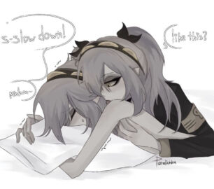 breasts female female_on_female female_on_top female_only groping groping_breasts humanized j_(murder_drones) laying_down laying_on_front lesbian lesbian_sex licking murder_drones nude nude_female paralichka v_(murder_drones) yuri