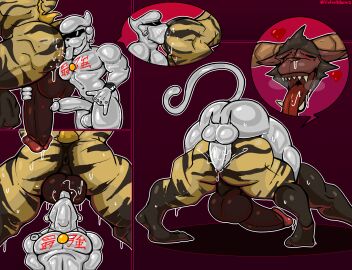 anal anal_penetration anthro anus ass ass_up balls balls_lick bandai_namco bodily_fluids capcom crossover digimon digimon_(species) duo erection eyewear fucked_silly genitals gusllum hi_res licking male male/male male_penetrated male_penetrating male_penetrating_male metaletemon monster_hunter muscular muscular_anthro muscular_male oral pecs penetration penis primatius rajang rimming saliva sex sunglasses tongue velvetdraw