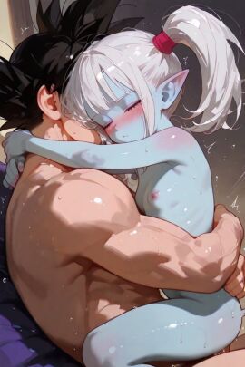 ai_generated blue_skin dragon_ball goku panzy_(dragon_ball_daima) white_hair