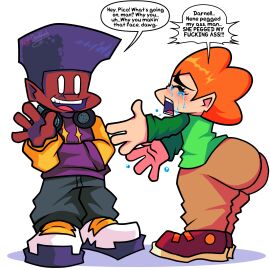 2boys ass big_ass big_butt black_hair blush blush_lines crying dark-skinned_male dark_skin darnell_(newgrounds) fat_ass fat_butt friday_night_funkin fully_clothed funny hexdoodz huge_ass huge_butt male male_only meme mentioned_character newgrounds orange_hair pico's_school pico_(newgrounds) sfw text text_bubble thick_ass thick_butt