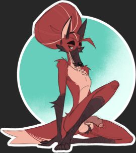 anthro balls balls_tuft canid canine chest_tuft foreskin genitals hair hair_bun half-erect hi_res jizzus male mammal maned_wolf nude only_male original original_character penis pose rai_(raidak5) raidak5 simple_background sitting solo suggestive_look tuft uncircumcised