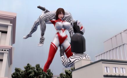 3d alien alien_girl alien_humanoid breasts building building_sex city cum cum_in_pussy cum_inside female female_penetrated fingering grabbing_penis heroine human losing losing_fight male penis pussy tight_clothing ultraman_(franchise) ultrawoman ultrawoman_katia