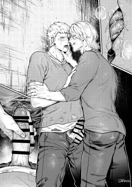 2boys after_kiss bar_censor bara blush censored dante_(devil_may_cry) devil_may_cry devil_may_cry_(series) devil_may_cry_5 erection french_kiss gay greyscale handjob highres jksg2 kissing looking_at_another male male_focus male_pubic_hair male_underwear male_underwear_peek monochrome multiple_boys multiple_males muscular muscular_male nero_(devil_may_cry) open_pants pants penis pubic_hair saliva saliva_trail shirt short_hair textless_version tongue tongue_out uncle_and_nephew underwear yaoi