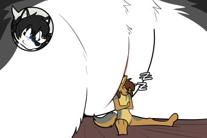 absurd_res anthro canid canine canis corsac_fox domestic_dog duo female fox genitals giantess hi_res husky imminent_unbirth imminent_vore male male/female mammal meani micro nordic_sled_dog pussy sleek sleeping solacelunis spitz true_fox vulva wolf