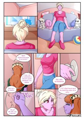 ! ... 2022 ? artist_name ball_(object) blue_pants blue_sofa chapter_3 confused confused_look destripando_la_historia dialogue dialogue_bubble door european_mythology female greek_clothes greek_mythology green_clothing head_out_of_frame indoors marioa13 mythology nervous nervous_female onomatopoeia page_10 persephone_(destripando_la_historia) red_shirt red_shoes sfw sitting sitting_on_sofa spanish_dialogue spanish_text talking_to_another talking_to_self tv tv_screen unseen_female_face watching_tv wooden_floor