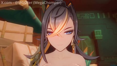 aether_(genshin_impact) brown_skin cum_in_pussy dehya_(genshin_impact) dominant_male genshin_impact large_breasts longer_than_30_seconds mgcper pov standing_sex tagme taller_female video