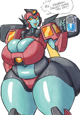 ass_expansion big_ass breast_expansion breasts chubby_female donut_doodles drink energon female female_only large_breasts large_thighs questionable robot_girl slightly_chubby_female smirking solo_female solo_focus squishy transformers transformers_earthspark twitch_(transformers)