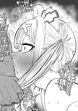 1boy 1girls absurdres ahoge asian asian_female blush breasts cross_hat_ornament cum cum_in_mouth cum_in_throat cum_inside deepthroat erection eyes_visible_through_hair fellatio female female_penetrated grabbing_another's_hair grey_hair greyscale hair_ornament hair_over_one_eye hat heart heart-shaped_pupils highres holding_another's_hair irrumatio kaiman_garupan large_breasts long_hair looking_at_viewer male male/female male_penetrating male_penetrating_female mole mole_under_each_eye mole_under_eye monochrome multiple_moles nijisanji nude nurse nurse_cap open_mouth oral oral_penetration oral_sex penis rough_sex sex simple_background solo_focus straight sukoya_kana sukoya_kana_(1st_costume) sweat symbol-shaped_pupils twintails virtual_youtuber white_background x_hair_ornament