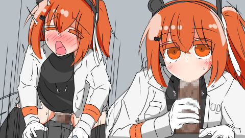 1boy 1girls a.i._voice adachi_rei android android_girl black_sweater black_thighhighs blowjob blush censored censored_penis closed_eyes cowgirl_position cum cum_in_mouth dark-skinned_male dark_skin fellatio female gloves hair_ribbon hairclip headlamp headset interracial jacket large_penis light-skinned_female light_skin looking_at_viewer magujiyai male medium_hair motion_lines multiple_views one_side_up open_jacket open_mouth orange_eyes orange_hair penetration penis pov pussy radio_antenna robot robot_girl sex sweat sweater thighhighs turtleneck turtleneck_sweater utau vaginal_penetration white_gloves white_jacket white_ribbon