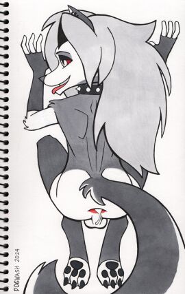 2024 after_anal after_sex anthro anus armwear ass balls big_tail bodily_fluids canid canid_demon canine claws clothing collar cum cum_in_ass cum_inside demon dogwash ear_piercing ear_ring femboy ftm_crossgender gaping gaping_anus genderswap genderswap_(ftm) genital_fluids genitals hellhound helluva_boss hi_res leaking_cum legwear loona_(helluva_boss) male male_loona mammal marker_(artwork) mythological_canine mythological_creature mythology pawpads perineum piercing ring_piercing rule_63 smile solo spiked_collar spikes stockings tail toe_claws tongue tongue_out traditional_media_(artwork)