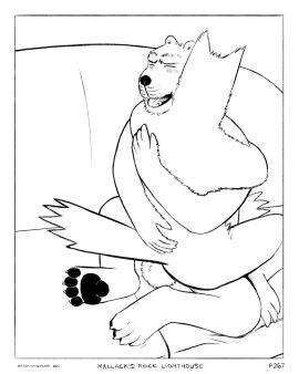 2024 3_toes 4:5 4_toes absurd_res anthro avian balls bird black_and_white black_nose blush border canid canine canis claws closed_eyes comic dialogue domestic_dog duo feet furniture genitals hi_res hug maccaw_(sharkinthepark) macleish_(sharkinthepark) male mammal markings monochrome open_mouth orgasm_face owl pawpads sharkinthepark simple_background sofa tail toe_claws toes tongue whisker_markings white_background white_border