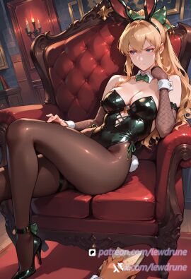 ai_generated blue_eyes female gold_earrings granblue_fantasy lewdrune long_blonde_hair solo suggestive_pose