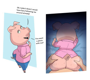 2024 3_fingers 5_fingers absurd_res all_fours anthro anthro_penetrated asking asking_viewer ass bedding bent_arm big_ass big_butt big_nose biped black_text blue_bottomwear blue_clothing blue_pants bottomless bottomless_anthro bottomless_female bottomwear cellulite clothed clothed_anthro clothed_female clothed_sex clothing curled_tail dialogue digital_drawing_(artwork) digital_media_(artwork) doggy_style domestic_pig duo english_text eyelashes female female_on_human female_penetrated fingers first_person_view floppy_ears from_behind_position fully_clothed fully_clothed_anthro fully_clothed_female geometric_background grabbing_sheets green_eyes hi_res high-angle_view human human_on_anthro human_penetrating human_penetrating_anthro human_penetrating_female human_pov humanoid_hands illumination_entertainment impact_lines impstripe interspecies iris light_body light_skin long_eyelashes looking_at_viewer looking_back looking_back_at_viewer male male/female male_on_anthro male_penetrating male_penetrating_anthro male_penetrating_female male_pov mammal mature_anthro mature_female monotone_body nude nude_human nude_male obscured_penetration open_mouth open_smile pants penetrating_pov penetration pig pink_body pink_clothing pink_ears pink_nose pink_shirt pink_tail pink_topwear pockets pupils purple_tongue question rosita_(sing) round_eyes sequence sex shirt shirt_only simple_background sing_(movie) smile smiling_at_viewer standing straight_legs suid suina sus_(pig) tail talking_to_viewer teeth text tongue topwear topwear_only yes-no_question