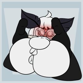 1boy animated antennae_(anatomy) anthro anus aroused arthropod ass belly blush clothing embarrassed eyewear feet femboy feminine_male genitals glasses hi_res highs hyper insects legwear lepidopteran lying male male_only moth overhang penis presenting puffy short slightly_chubby solo solo_male spreading stack submissive teapot willow_(willowmoff) willowmoff wings