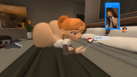 3d ass big_ass_cheeks bubble_ass bubble_butt english_text female female_only garry's_mod gmod human_meggy kaibernation mario mario_(series) meggy_spletzer pants_off ponytail shiny_ass shiny_butt showing_ass smg4 text texting undies y_shaped_butt_crack