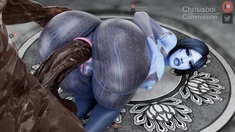 1girls 3d chrisisboi cortana dark-skinned_male dark_skin female gold_earrings halo_(series) hoop_earrings interracial male