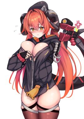 blush calamy huge_breasts jacket orpheus_(zenless_zone_zero) stockings tight_clothing wide_hips zenless_zone_zero