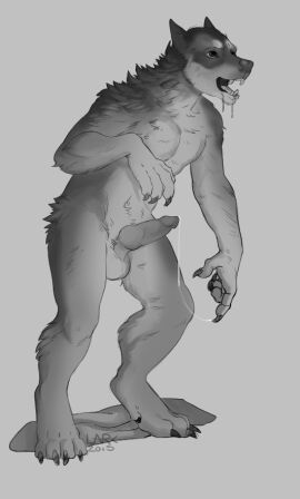 2015 4_toes 5_fingser animal_genitalia animal_penis anthro balls big_pupils bodily_fluids canid canine canine_genitalia canine_penis canis claws dazed dicelion digitigrade dilated_pupils drooling ears_back erection feet finger_claws fluffy fur fur_growth genital_fluids genital_transformation genitals greyscale growth knot male mammal mane mid-transformation monochrome muscular muscular_anthro muscular_male mythological_canine mythological_creature mythology nude open_mouth paws pecs penis pivoted_ears precum precum_string pupils saliva shaded signature simple_background simple_shading snout snout_growth solo standing teeth toe_claws toes tongue towel_on_floor transformation w0lfb0y were werecanid werecanine werewolf wide_eyed wolf