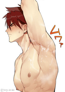 armpit_fetish armpits blush cum_on_armpit gay kaidou_j1 male male_focus male_only no_visible_genitalia ookanehira_(touken_ranbu) sexy_kaido sweat touken_ranbu yaoi