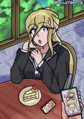 blonde_female blonde_hair blue_eyes date_a_live ellen_mira_mathers female female_focus light-skinned_female light_skin mature_female nudes_on_phone office_lady phone pluchearts pov selfie sexting underwear