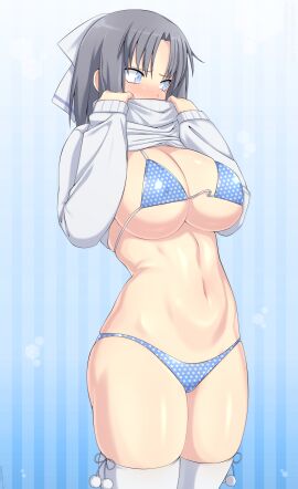 bra clothes_lift lindaroze panties senran_kagura sweater sweater_lift tagme yumi_(senran_kagura)