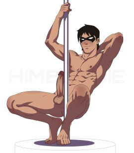 1boy abs balls batman_(series) dc dc_comics dick_grayson feet gay gay_sex male male_focus male_only muscular muscular_male nightwing pecs penis solo solo_focus stripper_pole teen_titans