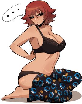 1girls ass dhalsk female freckles frown kim_pine leggings lingerie pout red_hair scott_pilgrim scowl solo solo_female underwear