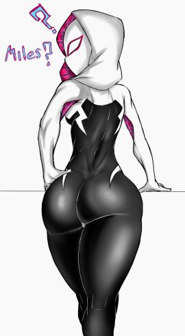 1girls ass back_view bodysuit demonkingdaemon female gwen_stacy marvel marvel_comics mask solo spider-gwen standing