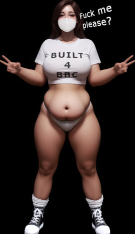 1girls 3d belly big_breasts breasts cheating chubby converse double_v face_mask female female_only hdregrets high_tops human mask masked_female netorare plump queen_of_spades raceplay simple_background solo text thick thick_thighs wedding_ring