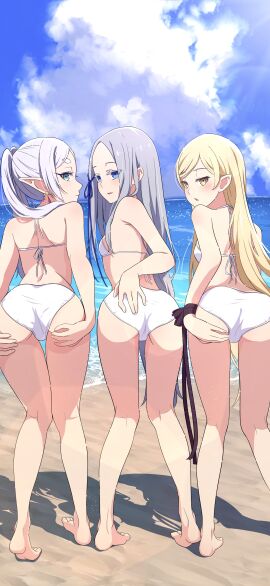 3girls absurd_res absurdres adult adult_female almost_naked almost_nude ankles ass ass_cleavage ass_crack ass_focus ass_grab back back-tie_bikini back-tie_swimwear back_view bakemonogatari bare_back bare_calves bare_chest bare_hands bare_hips bare_knees bare_legs bare_shoulders bare_soles bare_thighs barefoot beach bikini bikini_bottom bikini_only bikini_top blonde blonde-haired_female blonde_eyebrows blonde_female blonde_hair blue-eyed_female blue_eyes blue_sky blush body_blush breasts butt_crack butt_crack_outline butt_grab calves camui1104 cleavage closed_mouth clouds crossover day daytime dot_nose earrings elbows elf elf_ears elf_female elf_girl exposed_arms exposed_back exposed_chest exposed_hips exposed_legs exposed_shoulders exposed_skin exposed_thighs exposed_toes fair_skin feet female female_focus female_naked female_only fingers fondling_butt frieren full_body grabbing_ass grabbing_butt grabbing_own_ass grabbing_own_butt green-eyed_female green_eyes grey-haired_female grey_eyebrows grey_hair groin groping_ass groping_butt hand_on_ass hand_on_butt hand_on_own_ass hand_on_own_butt hands_on_ass hands_on_butt hands_on_own_ass hands_on_own_butt high_resolution highres kiss-shot_acerola-orion_heart-under-blade kneepits knees lean_body lean_figure legs light-skined_female light-skinned_female light_skin long_hair looking_at_viewer looking_back looking_back_at_viewer mature mature_female monogatari_(series) mostly_nude multiple_females multiple_girls na-suke naked naked_female narrow_waist nearly_nude nude nude_female nudity ocean open_mouth oshino_shinobu outdoor_nudity outdoors outside pandora_(re:zero) parted_bangs petite petite_body petite_breasts petite_female petite_tits pointy_ears practically_nude profile pussy re:zero_kara_hajimeru_isekai_seikatsu shoulders showing_ass sideboob silver-haired_female silver_hair skinny skinny_female skinny_waist sky slender_body slender_waist slim_female slim_waist small_breasts smooth_skin sousou_no_frieren standing string_bikini swimsuit swimwear thick_ass thick_thighs thigh_gap thighs thin_waist toes twintails vampire water white-haired_female white_bikini white_bikini_bottom white_bikini_only white_bikini_top white_eyebrows white_hair white_string_bikini white_swimsuit white_swimwear wide_hips yellow-eyed_female yellow-haired_female yellow_eyebrows yellow_eyes yellow_hair