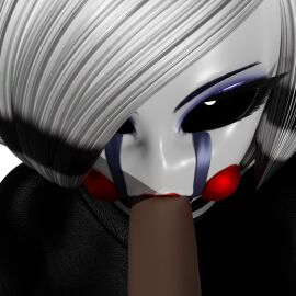 1girls 3d 3d_(artwork) black_dick blowjob female five_nights_at_freddy's male marie_the_puppet penis puppet_(fnaf) straight white_and_black_hair