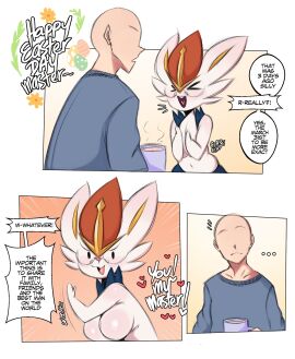 1boy 1girls anthro cinderace comic_page commission dialogue english_text female furry generation_8_pokemon high_resolution human human_male human_on_anthro male nintendo pokemon pokemon_(species) pokemon_ss pokémon_(species) saltyxodium white_body