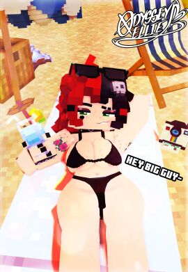 1girls 3d basket beach beach_towel big_breasts bikini breasts busty camera chair dialogue drink ellie_walls_(odysseyellie) face_tattoo female female_only floral_tattoo freckles goth goth_girl green_eyes heart_tattoo huge_breasts large_breasts looking_at_viewer lying lying_on_back mine-imator minecraft odysseyellie outdoors png sand shoulder_tattoo skull_hair_ornament solo spiked_bracelet spiked_collar sunglasses sunglasses_on_head swimsuit talking_to_viewer tattoo text thick_thighs two-tone_hair umbrella wide_hips