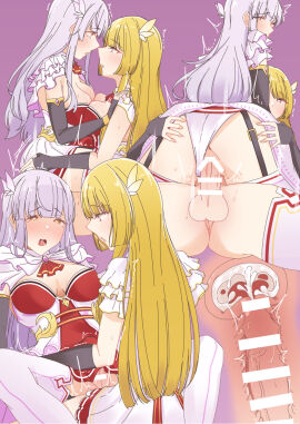 1futa 1girls anus ascot assault_lily balls bar_censor black_gloves blonde_hair blunt_bangs blush breast_press breasts breasts_apart capelet censored clothed clothed_sex clothing clothing_aside commentary_request commission covered_penis cowgirl_position cross_section cum cum_in_pussy cum_in_uterus dress elbow_gloves eye_contact face-to-face female fingerless_gloves frilled_capelet frilled_dress frills full-package_futa futa_on_female futa_with_futa futanari garter_straps gloves grey_hair hair_ribbon half-closed_eyes hand_on_another's_ass heart heart-shaped_pupils highres human internal_cumshot intersex kon_kanaho layered_dress light-skinned_female light-skinned_futa light_skin long_hair looking_at_another looking_back medium_breasts miyagawa_takane mostly_clothed multiple_females multiple_girls multiple_views natsumiya_kuina no_panties nose_blush official_alternate_costume open_mouth panties panties_aside parted_lips penis profile purple_background purple_eyes pussy raised_eyebrows red_ascot red_ribbon ribbon saliva sex simple_background sitting sitting_on_person skeb_commission smile speed_lines spread_legs straddling strapless strapless_dress sweat symbol-shaped_pupils symmetrical_docking tearing_up testicles thighhighs trembling two-tone_dress underwear upright_straddle vaginal_penetration very_long_hair white_capelet white_dress white_panties white_ribbon white_thighhighs yellow_eyes