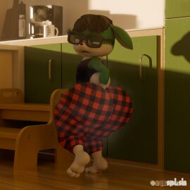 1:1 absurd_res anthro appliance ass barefoot beverage big_butt blender_(artwork) blender_cycles bottomwear brown_hair clothing coffee coffee_machine coffee_maker coffee_pot container cup digging_into_butt digital_media_(artwork) eyewear fan_character feet gaia glasses green_body hair hi_res kitchen kitchen_appliance looking_pleasured male morning mug musk musk_clouds onyxsplash pajama_pants pants pattern_bottomwear pattern_clothing pattern_pants plaid plaid_bottomwear plaid_clothing plaid_pants scratching_butt sega shirt solo sonic_(series) sonic_the_hedgehog_(series) steam stepping_stool tank_top thick_thighs topwear vincent_(onyxsplash) wearing_glasses