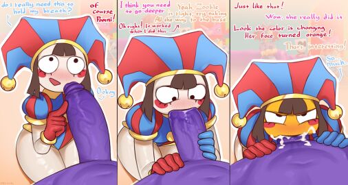 1boy 1girls ahe_gao asphyxiation ass big_ass big_penis big_thighs blowjob blush brown_hair cum cum_in_mouth deepthroat dialogue dryvial english_text female gangle_(the_amazing_digital_circus) glitch_productions gloves huge_penis jax_(the_amazing_digital_circus) jester_hat light-skinned_female light_skin looking_at_penis looking_up male no_nose nude nude_female onomatopoeia oral_sex penis penis_on_face pomni_(the_amazing_digital_circus) purple_skin ragatha_(the_amazing_digital_circus) scene_interpretation shaking shiny_skin slim straight submissive sucking sucking_penis tagme the_amazing_digital_circus thick_hips thick_thighs thighs white_skin zooble_(the_amazing_digital_circus)